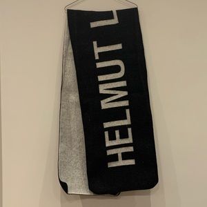 HELMUT LANG Unisex Dark/Light Gray Oversized Logo Scarf 100% Wool EUC